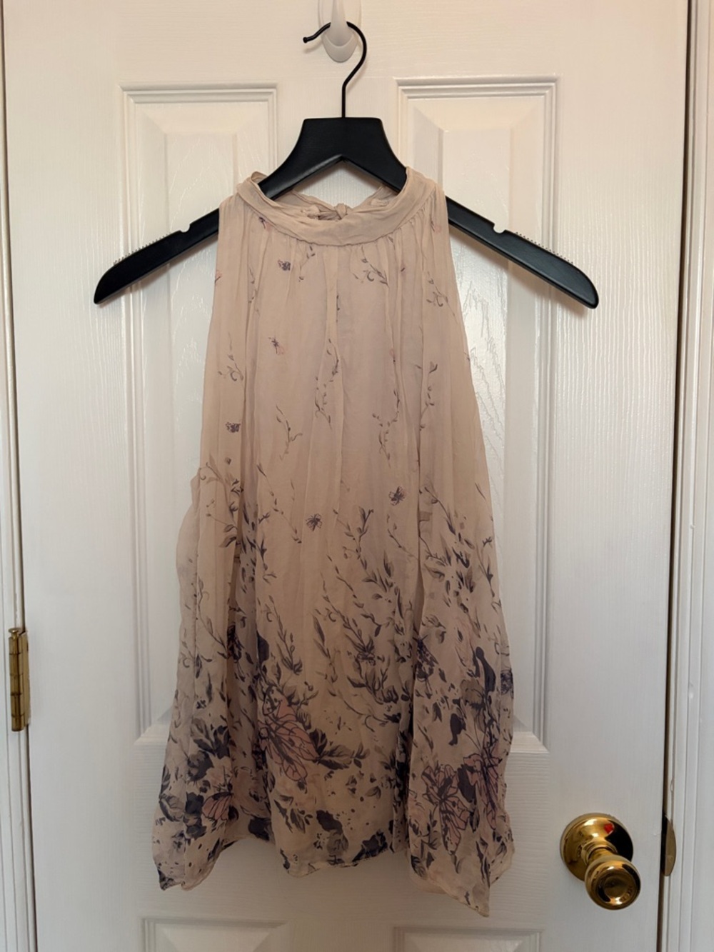Sleeveless Cream Floral Halter Blouse